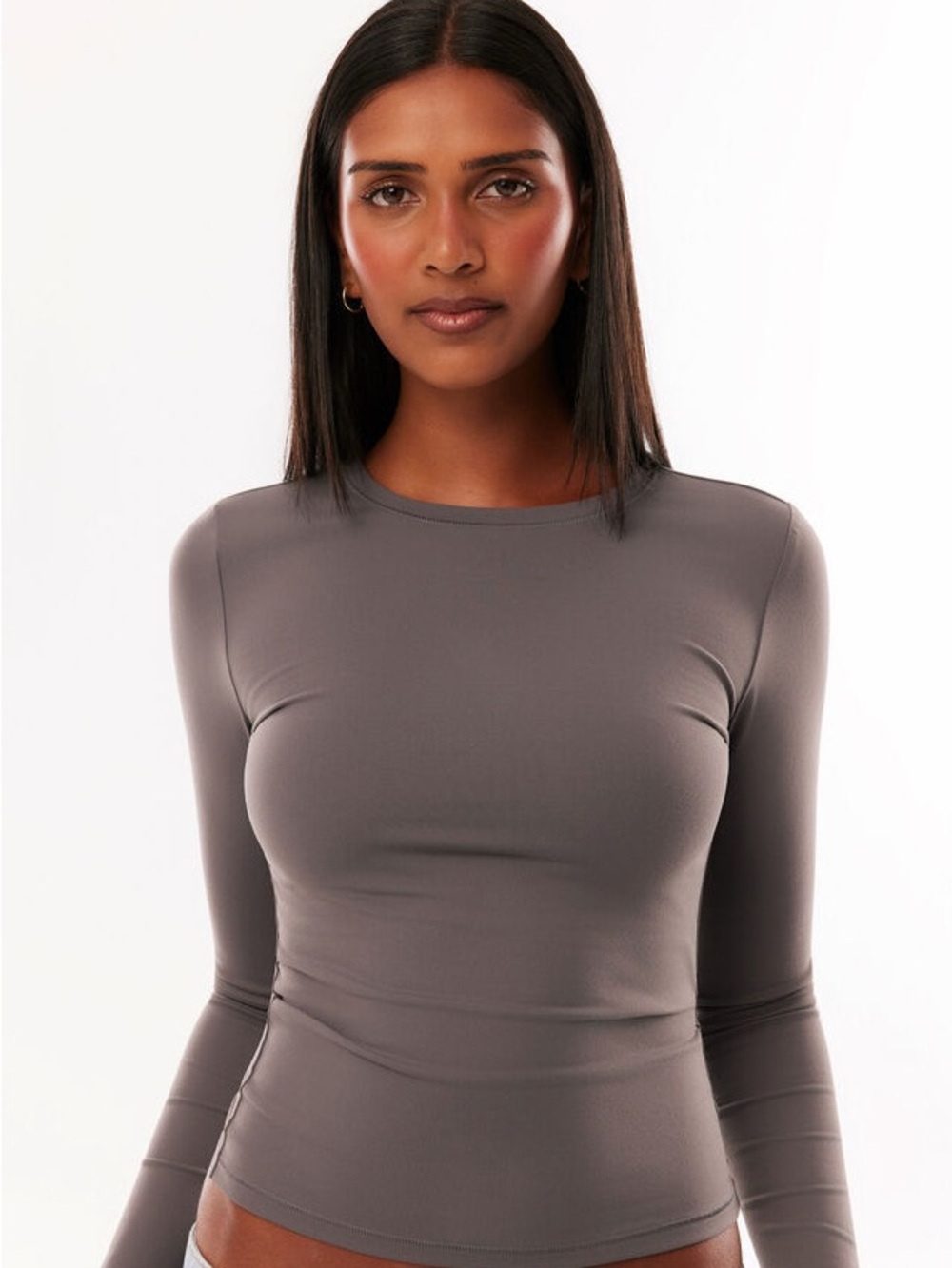 White Fox Boutique Long Sleeve Fitted Tee in Taupe